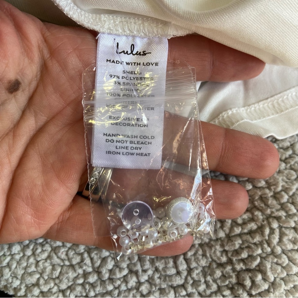 NWOT Lulus Everlasting Desire White Mesh Pearl Off-the-Shoulder Maxi Dress - Picture 10 of 10